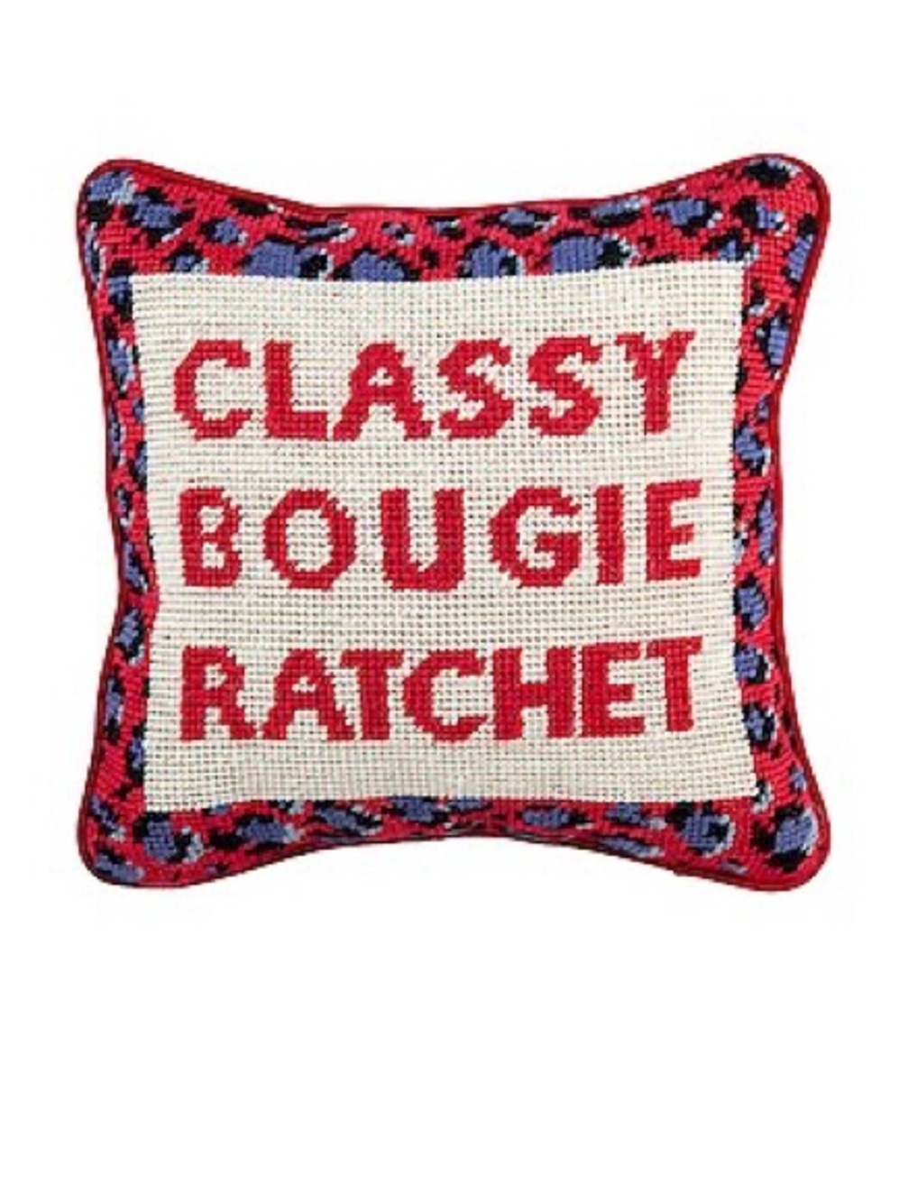 Furbish 'Classy Bougie Ratchet' Pink Wool Needlepoint Accent Pillow
